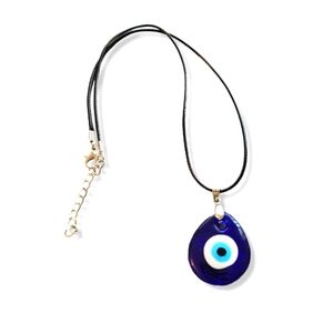 Evil Eye Turkish Glass Pendant with Black Cord Adjustable Necklace